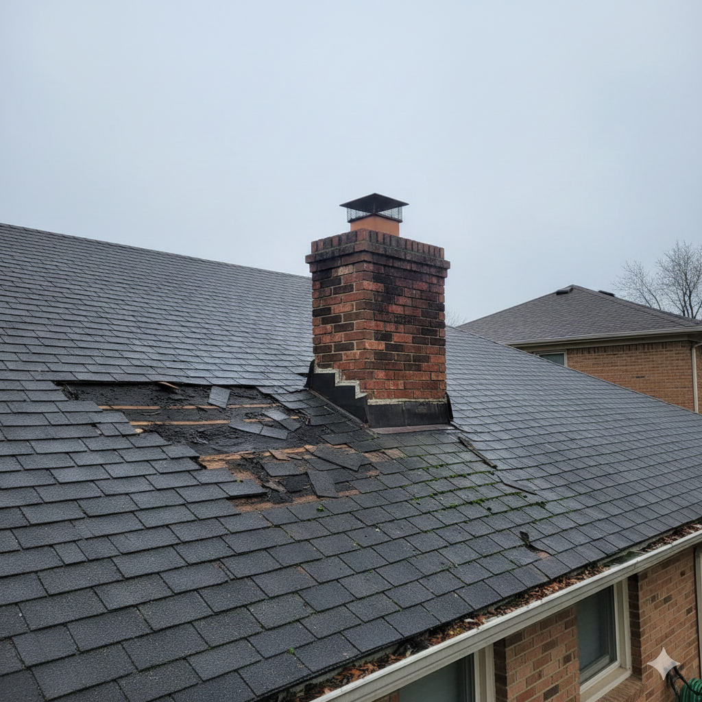 Emergency roof leak repair on Saint Louis home